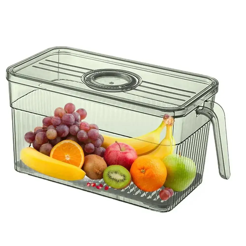 Refrigerator Organizer Bins Clear Square Food Storage Organizer Stackable Kitchen Containers With Lids And Handle Space-Saving