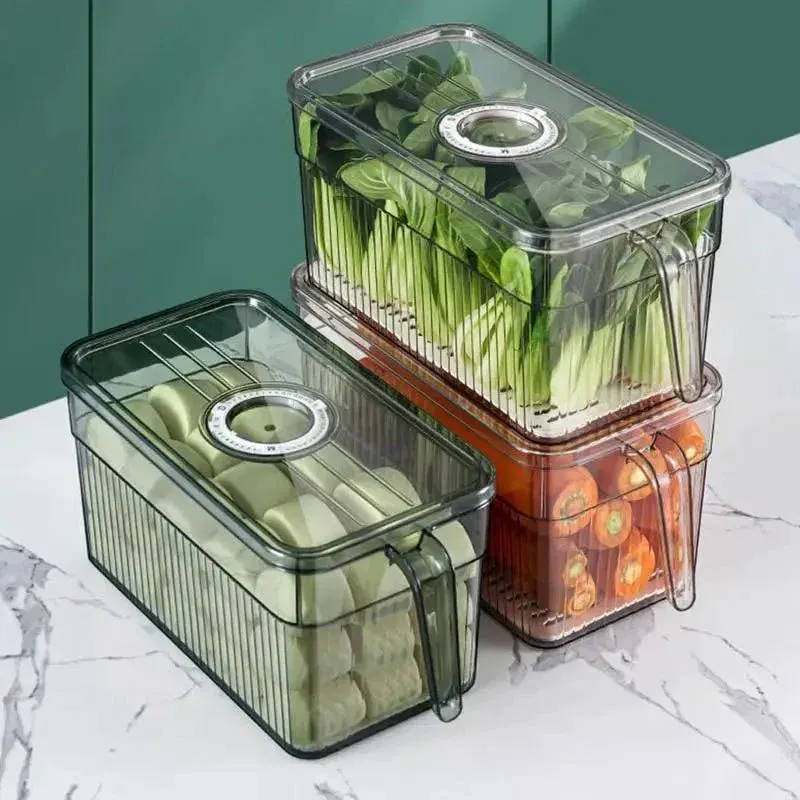 Refrigerator Organizer Bins Clear Square Food Storage Organizer Stackable Kitchen Containers With Lids And Handle Space-Saving