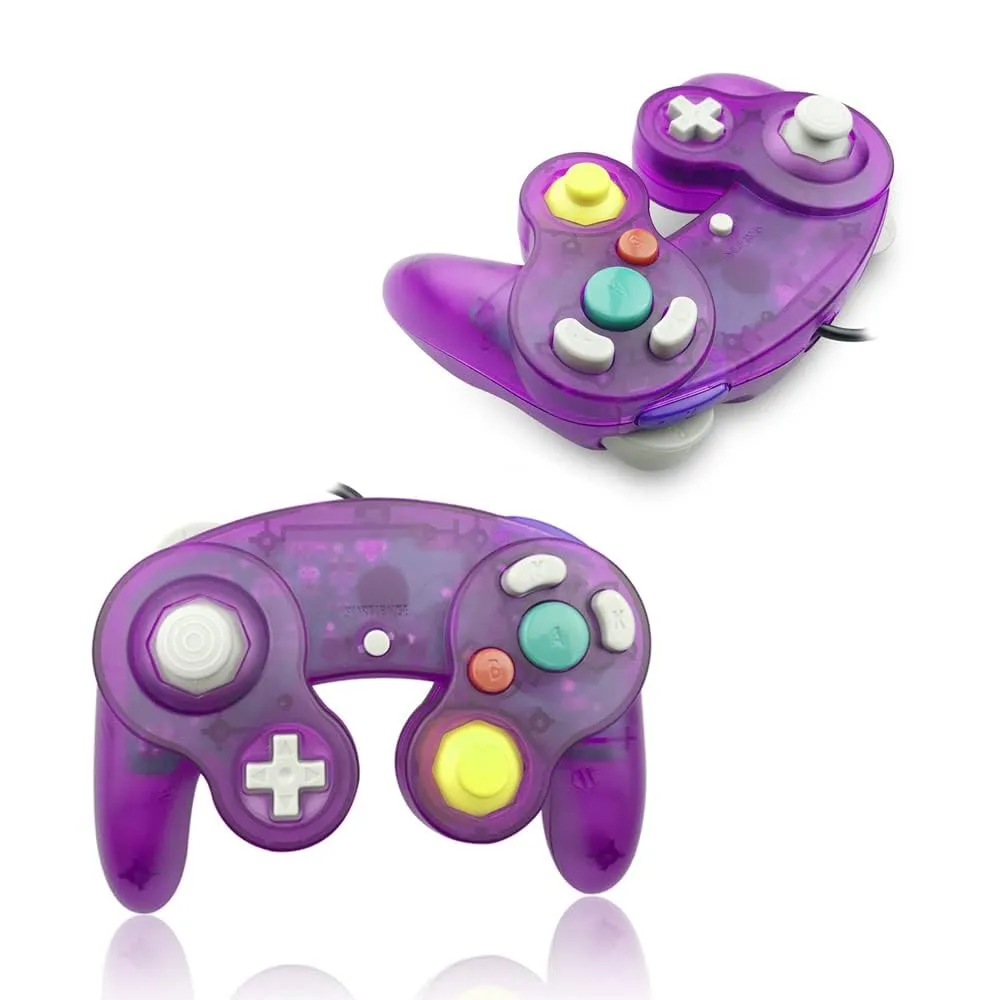 Reiso Gamecube Controller, 2 Pack NGC Classic Wired Controller for Wii Game cube Console (Clear Purple and Clear White)