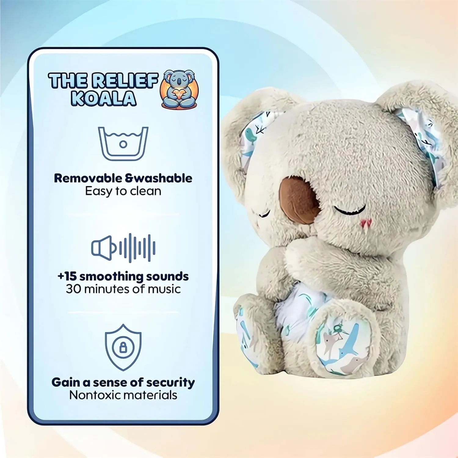 Relief Koala Breathing Stuffed Toy, Anxiety Relief Plush Breathing Animal, Sleeping Koala Plush Breathing with Musical Lights & Rhythmic Breathing Motion (E-Koala Elephant)