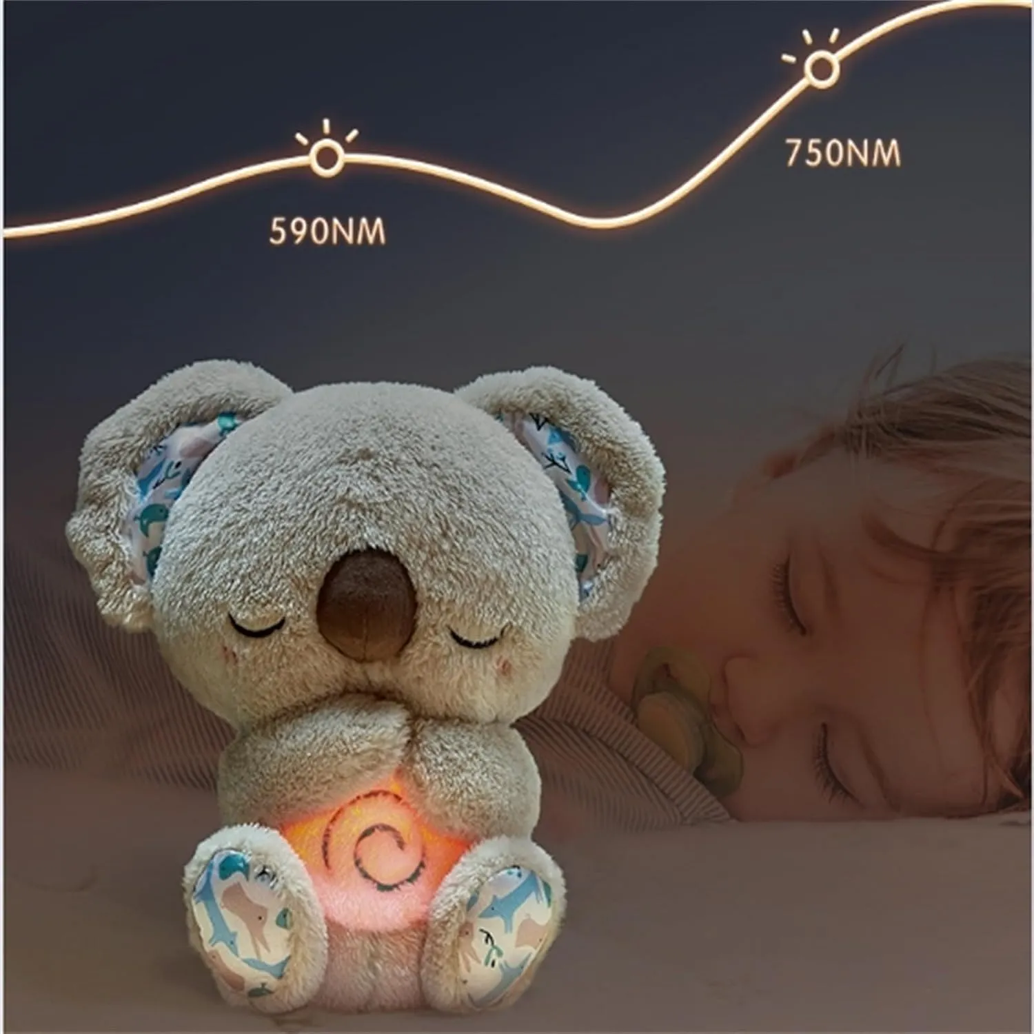 Relief Koala Breathing Stuffed Toy, Anxiety Relief Plush Breathing Animal, Sleeping Koala Plush Breathing with Musical Lights & Rhythmic Breathing Motion (E-Koala Elephant)