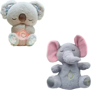 Relief Koala Breathing Stuffed Toy, Anxiety Relief Plush Breathing Animal, Sleeping Koala Plush Breathing with Musical Lights & Rhythmic Breathing Motion (E-Koala Elephant)