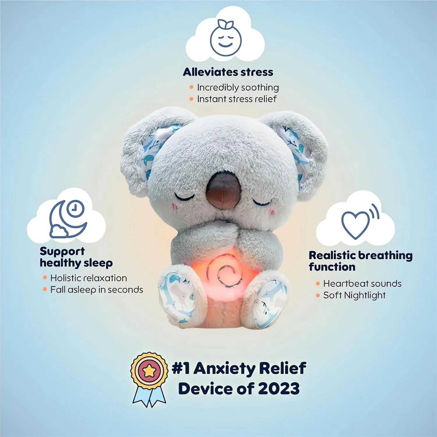 Relief Koala Breathing Stuffed Toy, Anxiety Relief Plush Breathing Animal, Sleeping Koala Plush Breathing with Musical Lights & Rhythmic Breathing Motion (E-Koala Elephant)