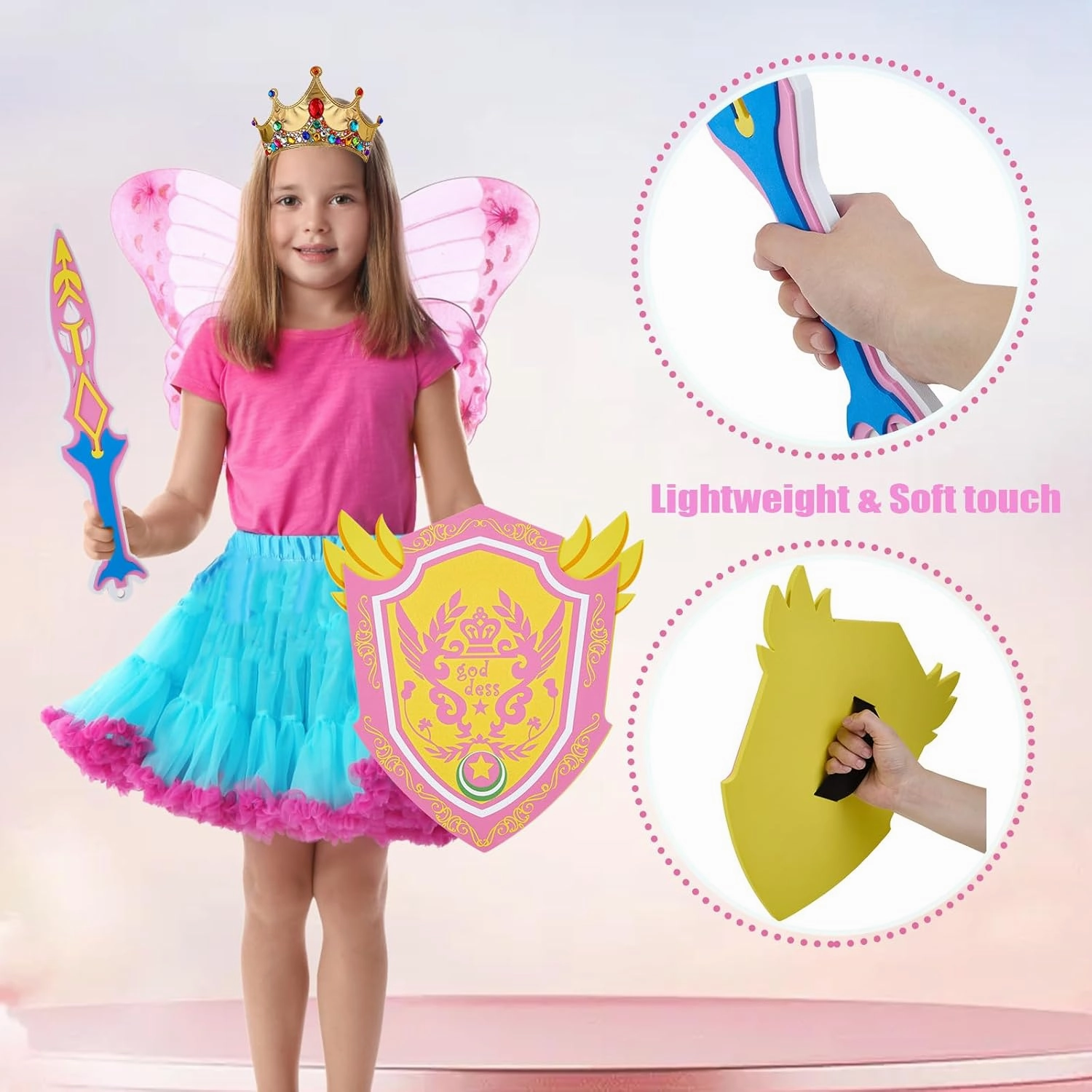 RICHNESS Kids Toy Swords and Shields Foam Play Sword and Shield for Kids Dress Up and Costumes Pack of 2 Players