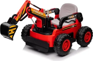 Ride On Excavator for Kids, 12V Electric Excavator Toy, 4WD Kids Ride on Car, Power Wheel with Remote Control, Battery Powered Sand Digger with Spring Suspension, Bluetooth, Red