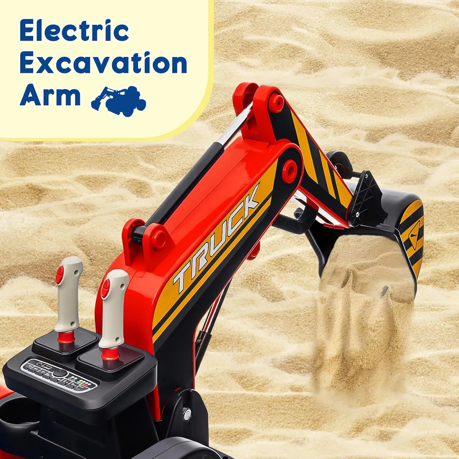 Ride On Excavator for Kids, 12V Electric Excavator Toy, 4WD Kids Ride on Car, Power Wheel with Remote Control, Battery Powered Sand Digger with Spring Suspension, Bluetooth, Red