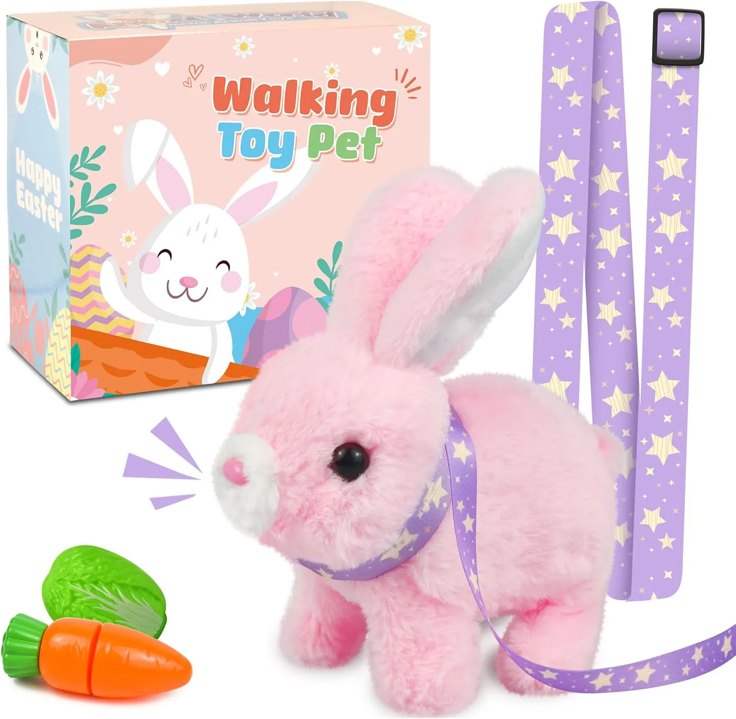 Robot Bunny Pal- My Realistic Bunny Toy, Bunny Realistic Bunny with Sounds, Jumping, Twitching, and Shaking Ears, Interactive Plush Bunny for Kids with Leash, Birthday Gift for Easter Toddler (Pink)