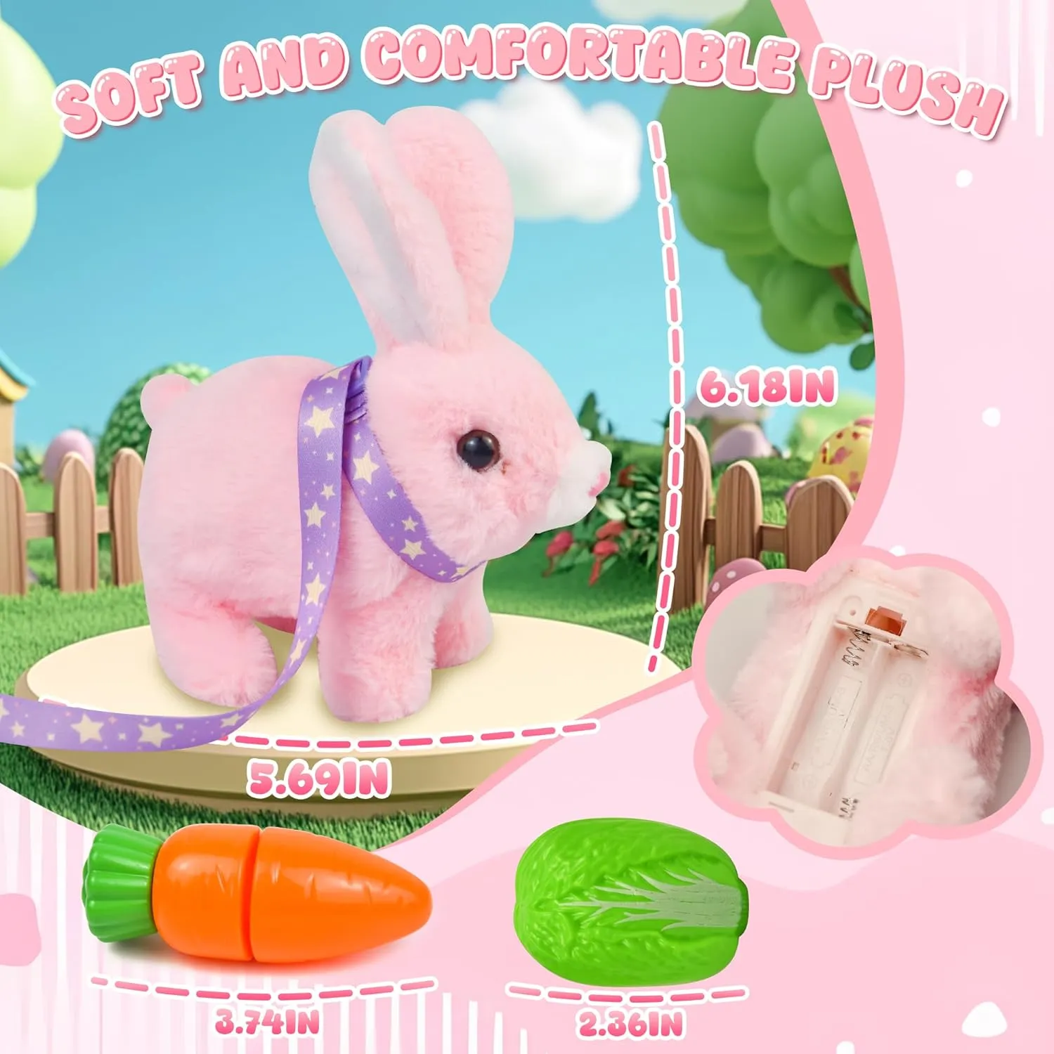 Robot Bunny Pal- My Realistic Bunny Toy, Bunny Realistic Bunny with Sounds, Jumping, Twitching, and Shaking Ears, Interactive Plush Bunny for Kids with Leash, Birthday Gift for Easter Toddler (Pink)