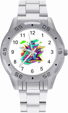 Rock Dinosaur Guitar Simple Stainless Steel Band Business Watch Dress Wrist Unique Luxury Work Casual Waterproof Watches