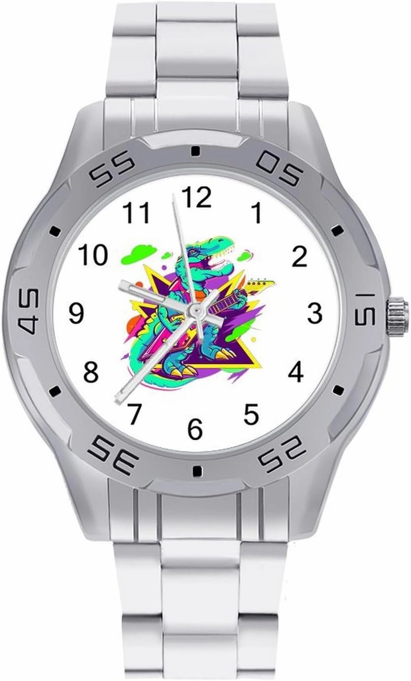 Rock Dinosaur Guitar Simple Stainless Steel Band Business Watch Dress Wrist Unique Luxury Work Casual Waterproof Watches