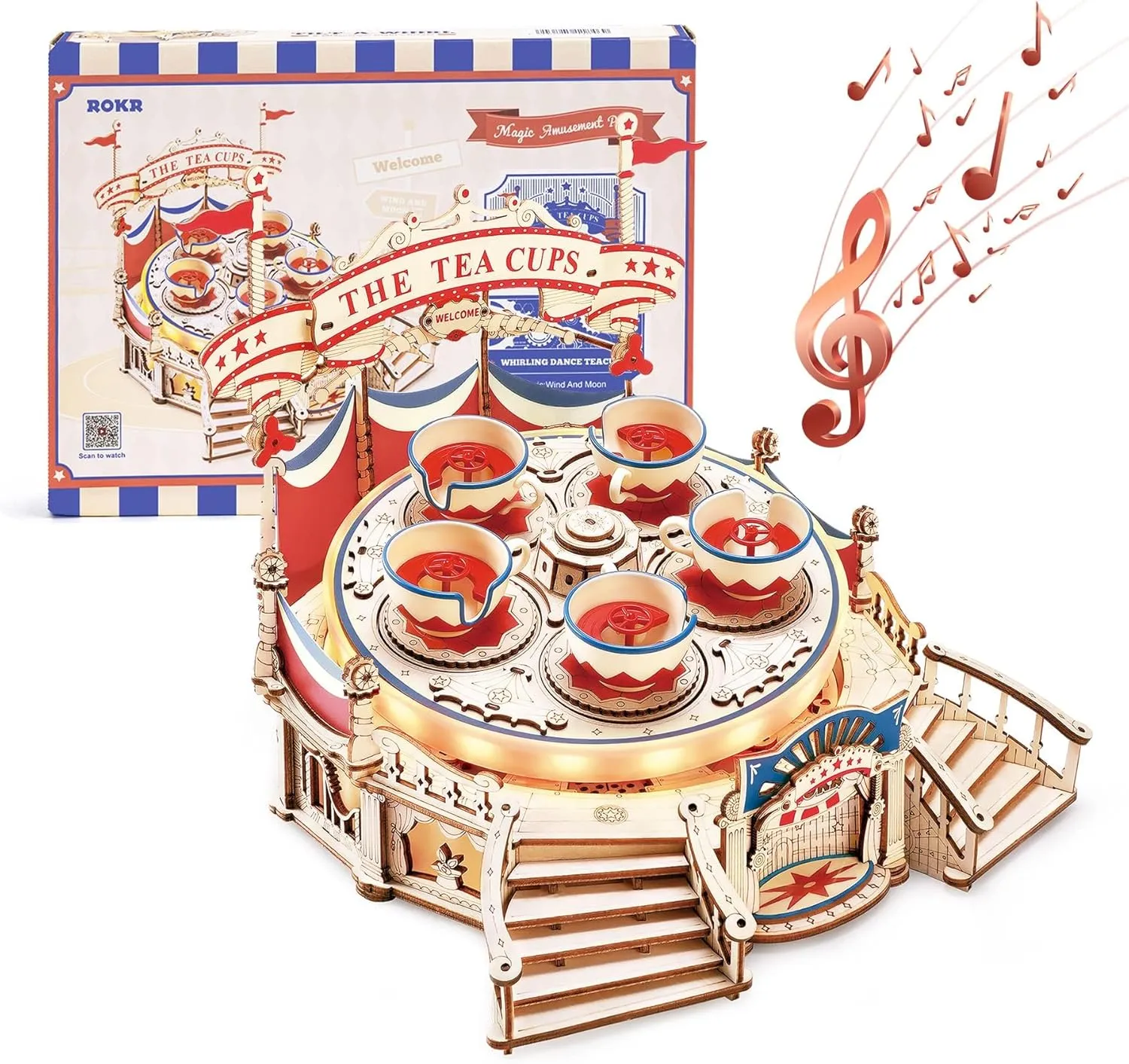 ROKR 3D Wooden Puzzles for Adults-LED Wooden Music Box Kits-Wood Model Kits to Build-3D Puzzles for Kids and Adults-Christmas STEM Toy Gifts
