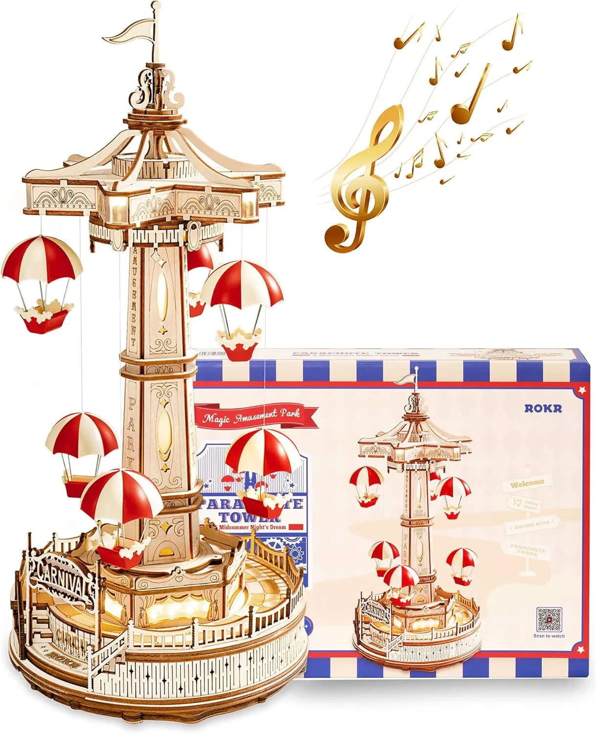 ROKR 3D Wooden Puzzles for Adults-LED Wooden Music Box Kits-Wood Model Kits to Build-3D Puzzles for Kids and Adults-Christmas STEM Toy Gifts