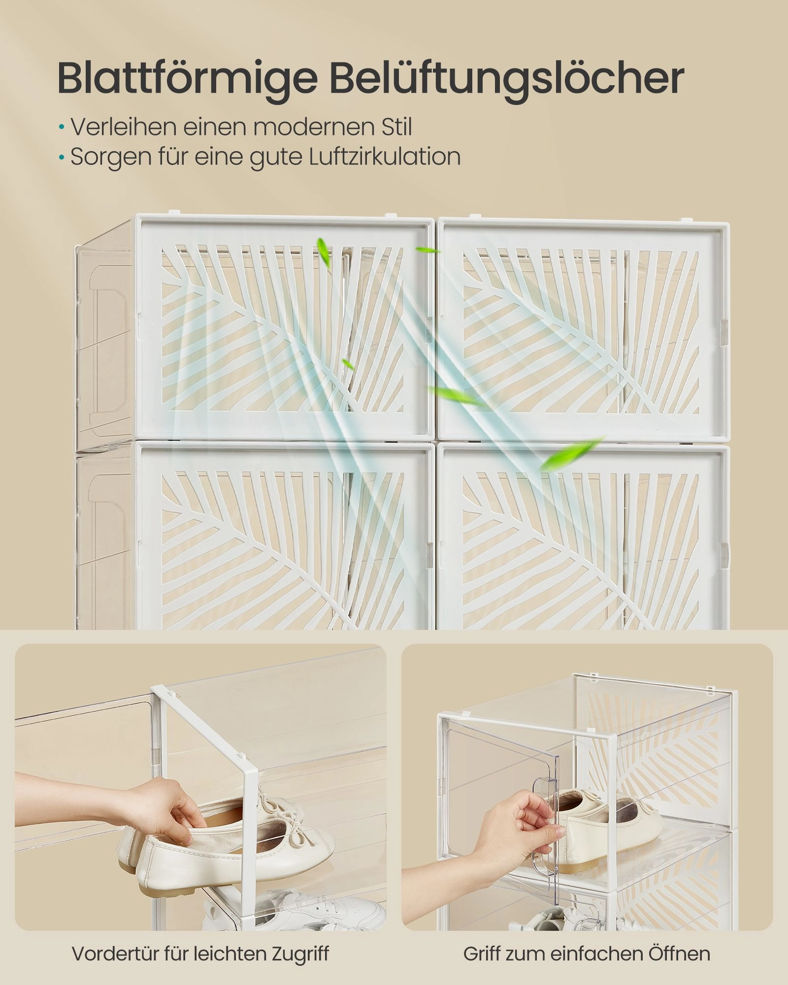 Rootz 12 Pack Shoe Box Organizer - Transparent White - Foldable & Stackable - PET Body - HIPS Frame - 35cm x 25.5cm x 19cm