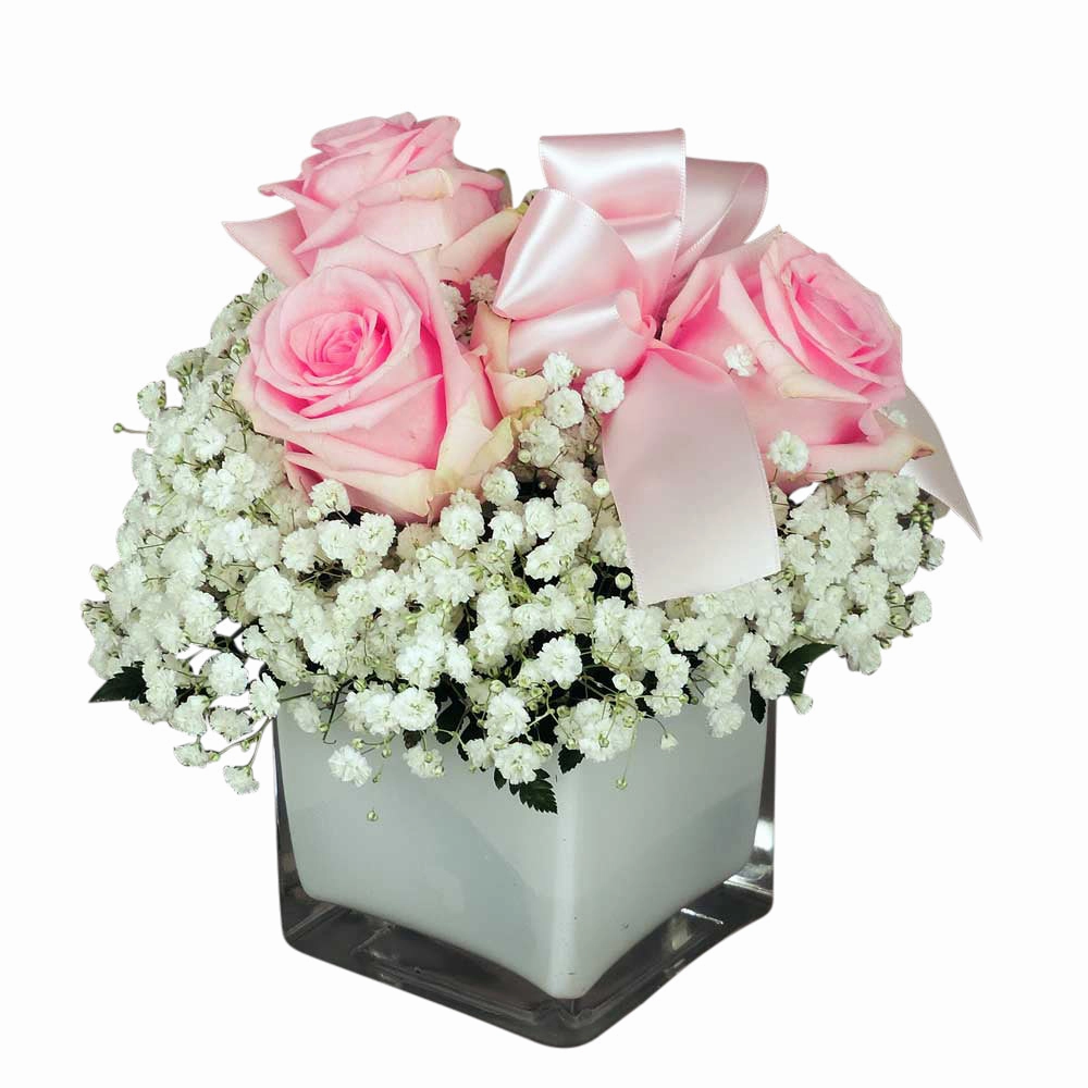 Rose and Babies Breath Cube