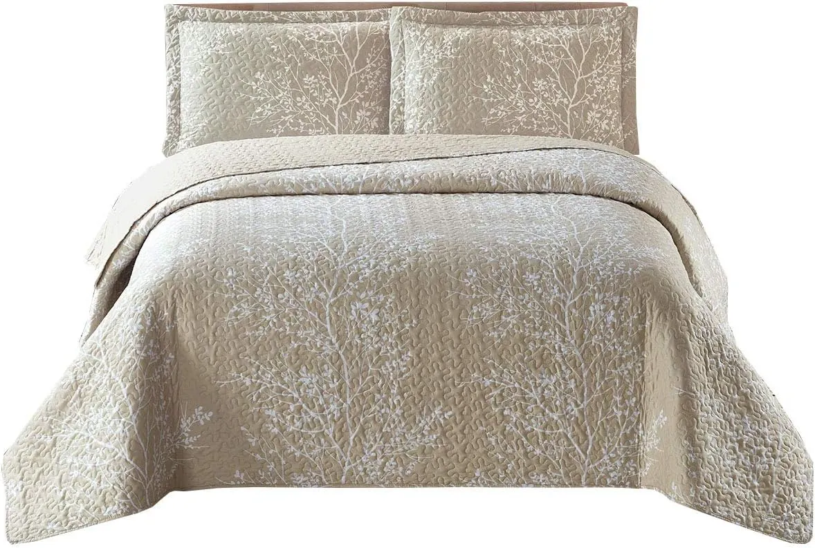 Royal Tradition Odette-Beige Reversible Coverlets, California King Over-Sized 3pc Quilt Set (110-Inch Wide x 96-Inch Long) Lightweight Bedspread