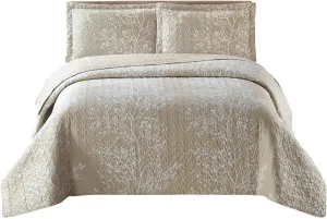 Royal Tradition Odette-Beige Reversible Coverlets, California King Over-Sized 3pc Quilt Set (110-Inch Wide x 96-Inch Long) Lightweight Bedspread