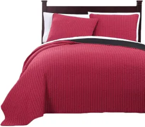 Royal Tradition Project Runway Microfiber Queen Size 3PC Reversible Coverlet Set, Red with Black