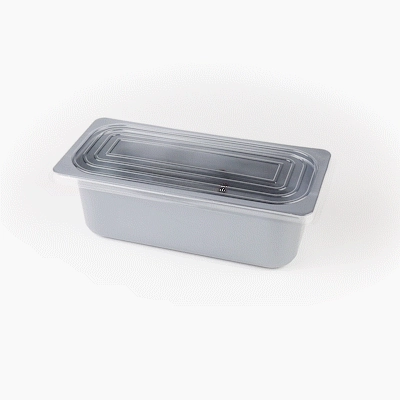 RW Base 5 Qt Rectangle Gray Plastic Ice Cream Container - with Clear Lid - 13 1/2" x 6 1/2" x 4 3/4" - 25 count box