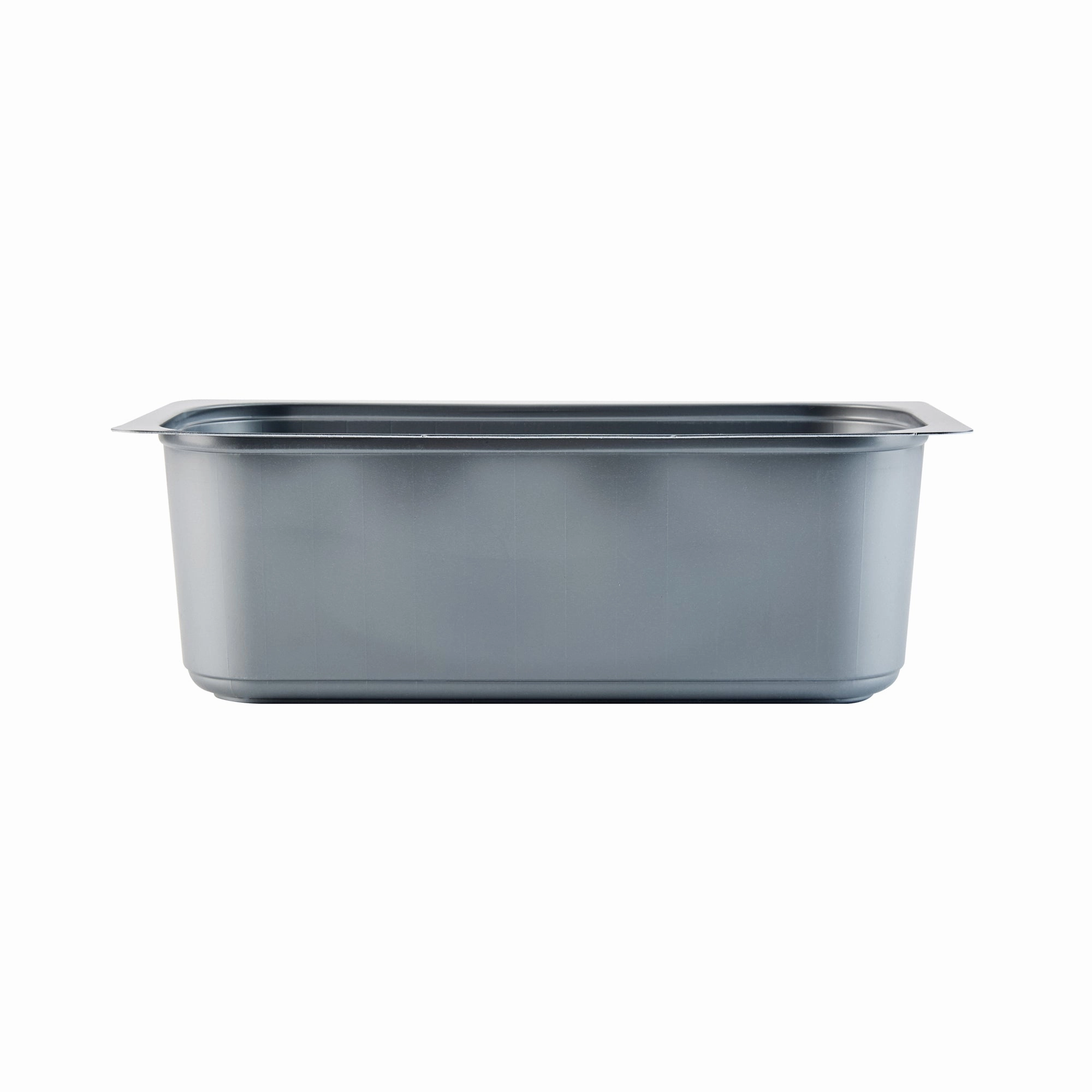 RW Base 5 Qt Rectangle Gray Plastic Ice Cream Container - with Clear Lid - 13 1/2" x 6 1/2" x 4 3/4" - 25 count box