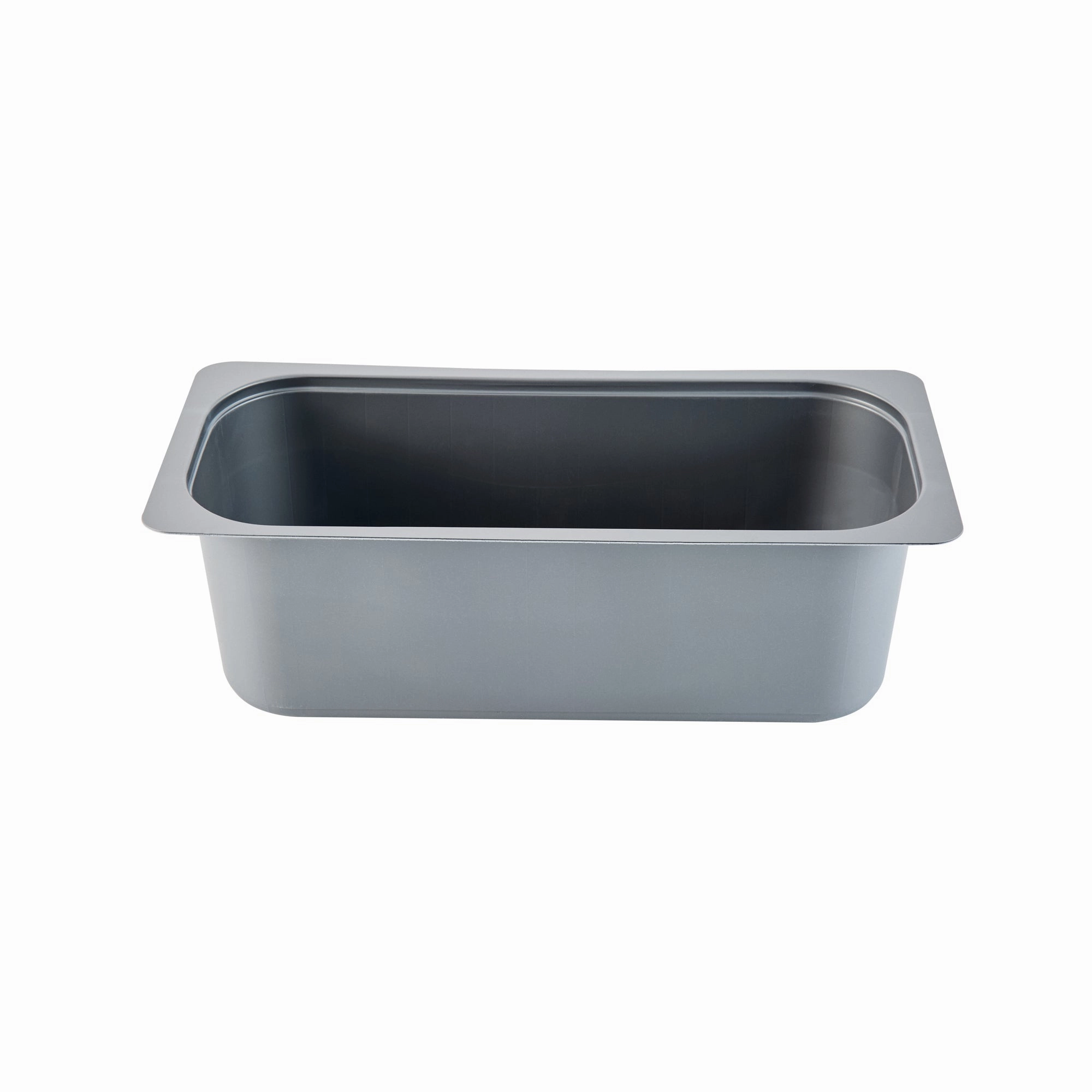 RW Base 5 Qt Rectangle Gray Plastic Ice Cream Container - with Clear Lid - 13 1/2" x 6 1/2" x 4 3/4" - 25 count box