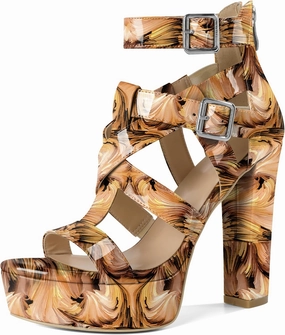 SAMMITOP Women's Block Heels Platform Chunky High Heeled Sandals Strappy Gladiator Sexy Open Toe Ankle Strap Dressy Shoes with Back Zip Patent Leather 4.7 Inch