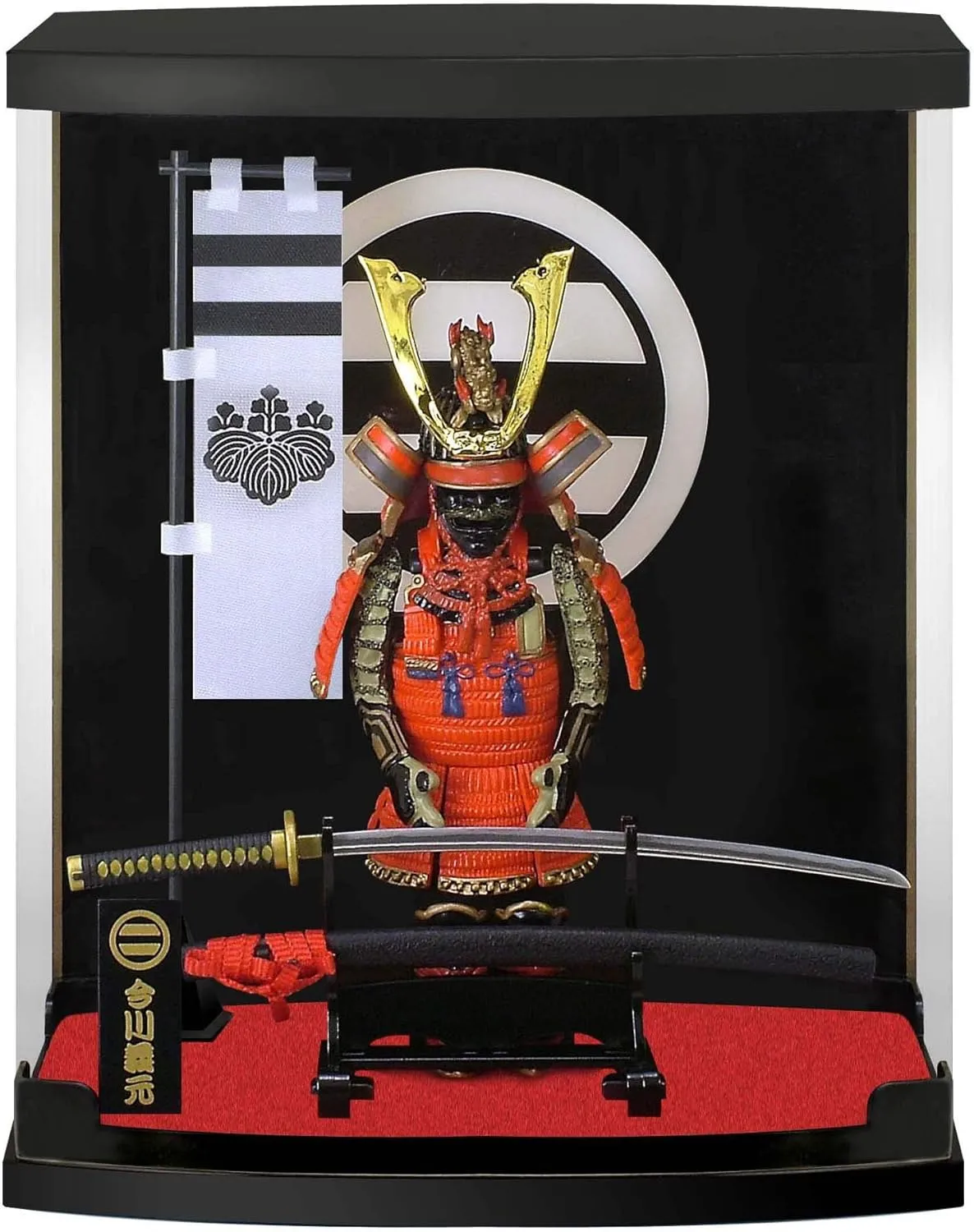 Samurai Figure, Red Armor Scale 1/10, #A7 Imagawa Yoshimoto Ornament, with Samurai Katana and Display Cover, Great Gift for Men