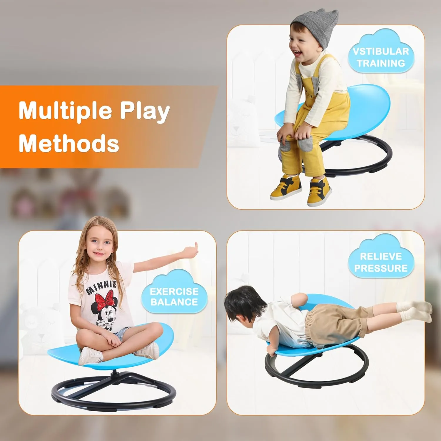 Sensory Spinning Chair for Autistic Kids，Sensory Swivel Chair，Sit and Spin Toy for Balance and Coordination, Spinning Autism Seat & ADHD Children, Indoor & Outdoor Play for Ages 3 （Blue）