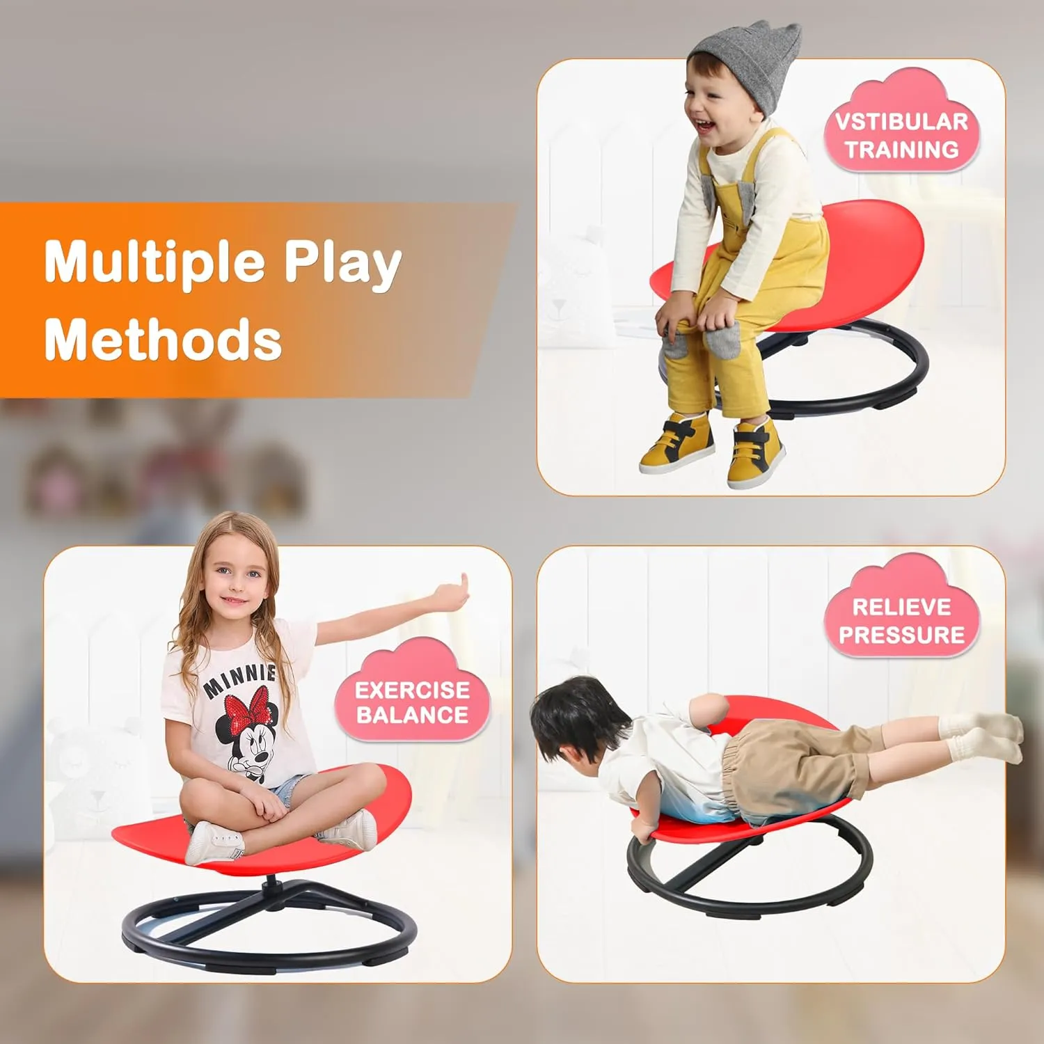 Sensory Spinning Chair for Autistic Kids，Sensory Swivel Chair，Sit and Spin Toy for Balance and Coordination, Spinning Autism Seat & ADHD Children, Indoor & Outdoor Play for Ages 3 （red）