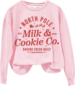 SHAOBGE MILK&COOKIE CO. BAKING FRESH DAILY Women's Letter Print Long Sleeve Sweatshirt 2t Zip up Hoodie Girl