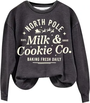 SHAOBGE MILK&COOKIE CO. BAKING FRESH DAILY Women's Letter Print Long Sleeve Sweatshirt 2t Zip up Hoodie Girl