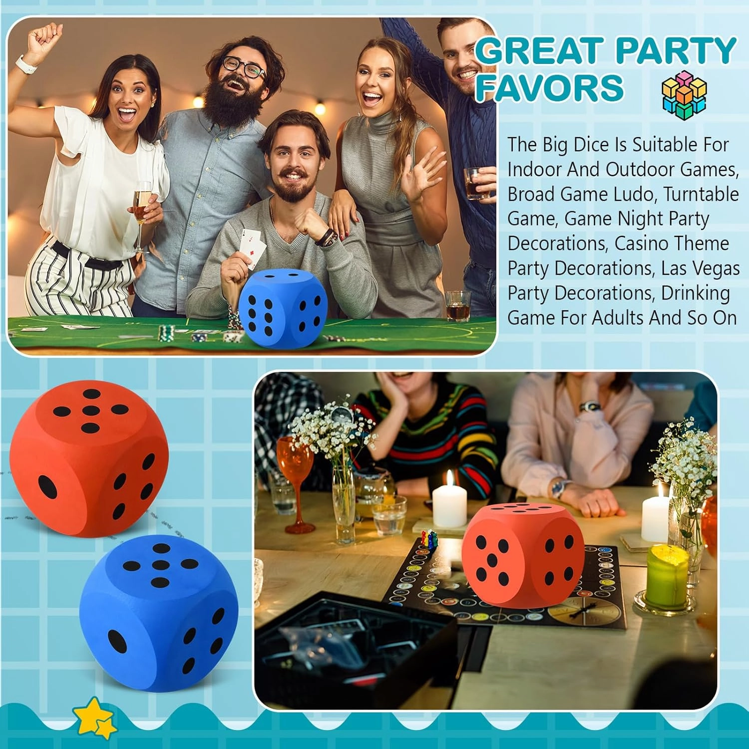 Shappy 6 Inches Foam Dice Fun Filled Large Educational Toy Kawaii Giant Dice Decorative Eva Foam Jumbo Cube Big Square Building Blocks for Game Nights Learning Sessions(Orange and Blue,2 Pcs)