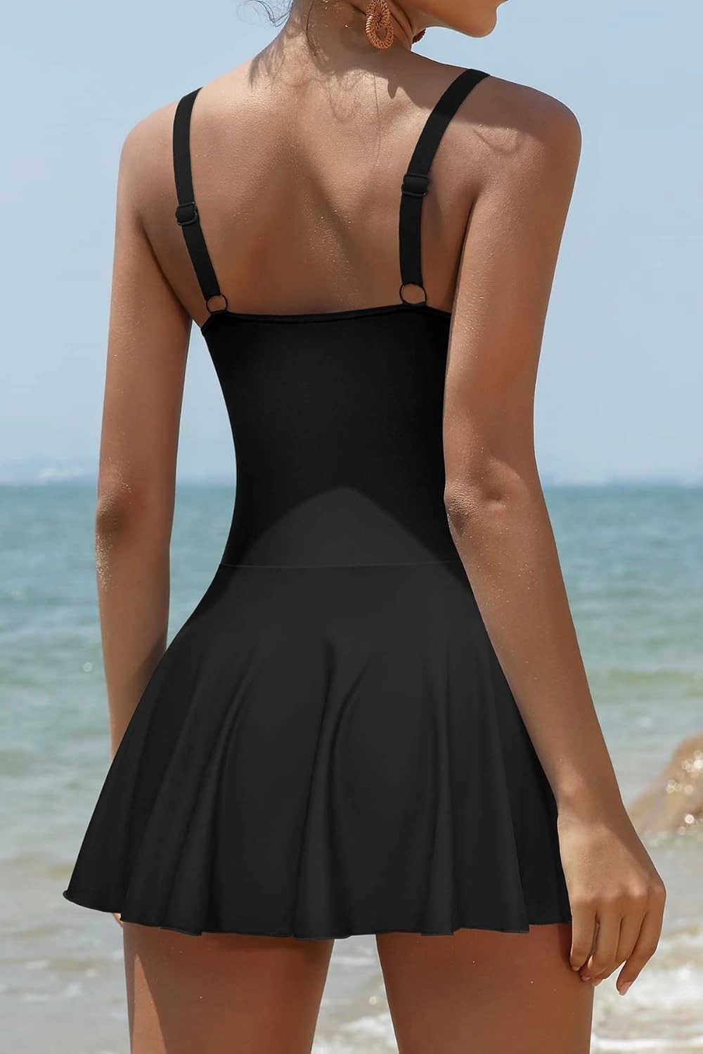 SHEKINI Women Retro One Piece Skirt Swimsuit Ruched Crossover Swimdress Bathing Suit