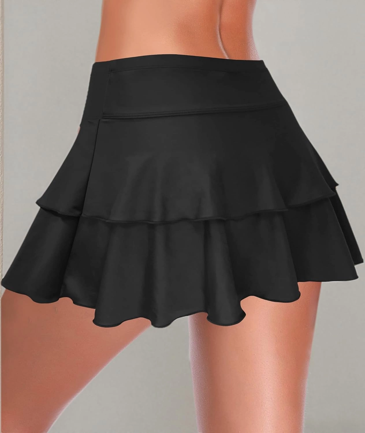 SHEKINI Women's Swimskirt Double Ruffle Layers Swimsuit Skirt with Attached Bikini Bottom