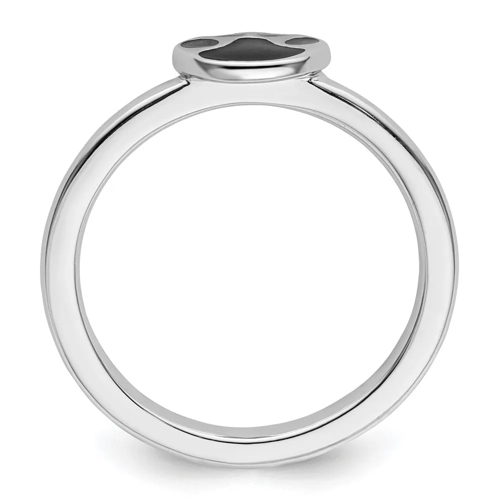 Shop Stylish Sterling Silver Stackable Pawprint Ring with Black Enamel Accent