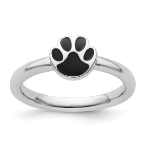 Shop Stylish Sterling Silver Stackable Pawprint Ring with Black Enamel Accent