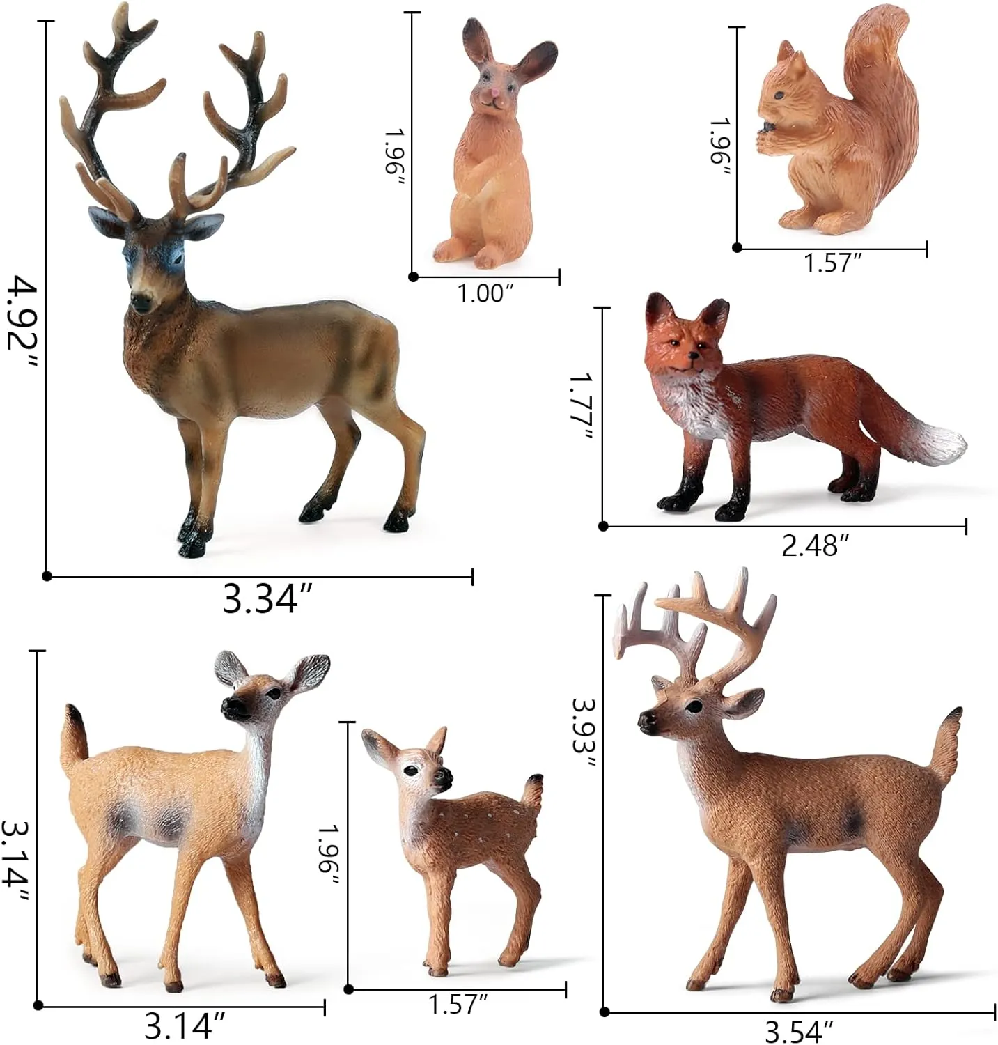 SIENON 7Pcs Forest Animals Figures Toys, Woodland Animals Figurines, Miniature Animals Toys with Deer Family, Elk, Fox, Rabbit, Squirrel for Woodland Theme Cake Cupcake Toppers Christmas Party Décor