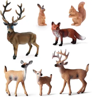 SIENON 7Pcs Forest Animals Figures Toys, Woodland Animals Figurines, Miniature Animals Toys with Deer Family, Elk, Fox, Rabbit, Squirrel for Woodland Theme Cake Cupcake Toppers Christmas Party Décor