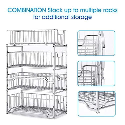 Simple Trending Stackable 2-Tier Under Sink Cabinet Organizer with Sliding Storage Drawer, Chrome
