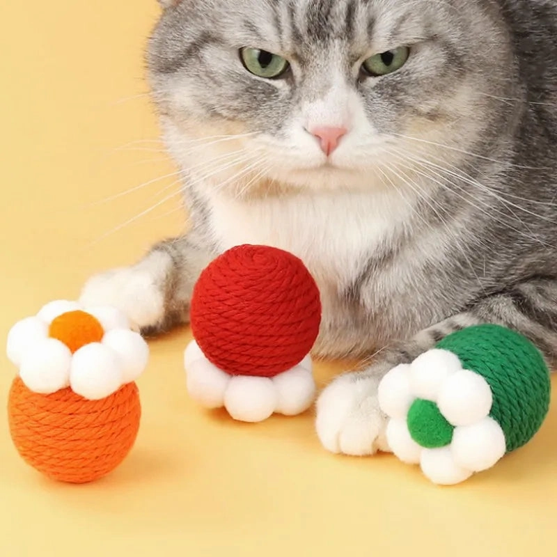 Sisal Ball Cat Toy with Interactive Teaser Stick and Molar Benefits