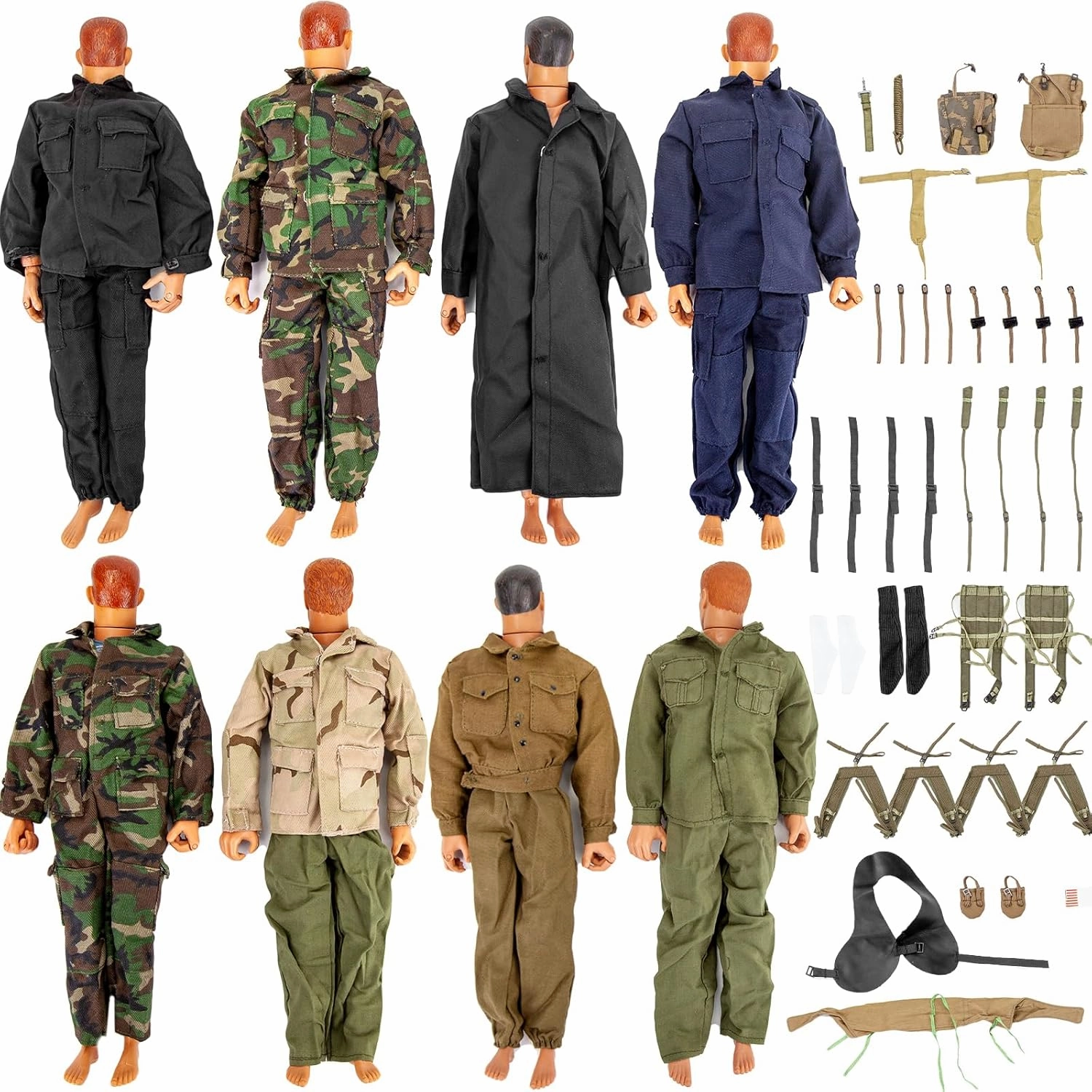 SIXPOINTS 8 Set 1/6 Scale Camo Military Uniforms Suit & Lots Harness Bag Accessories Fit for 12" GI Joe Ultimate Soldier Male Military Action Figure Body