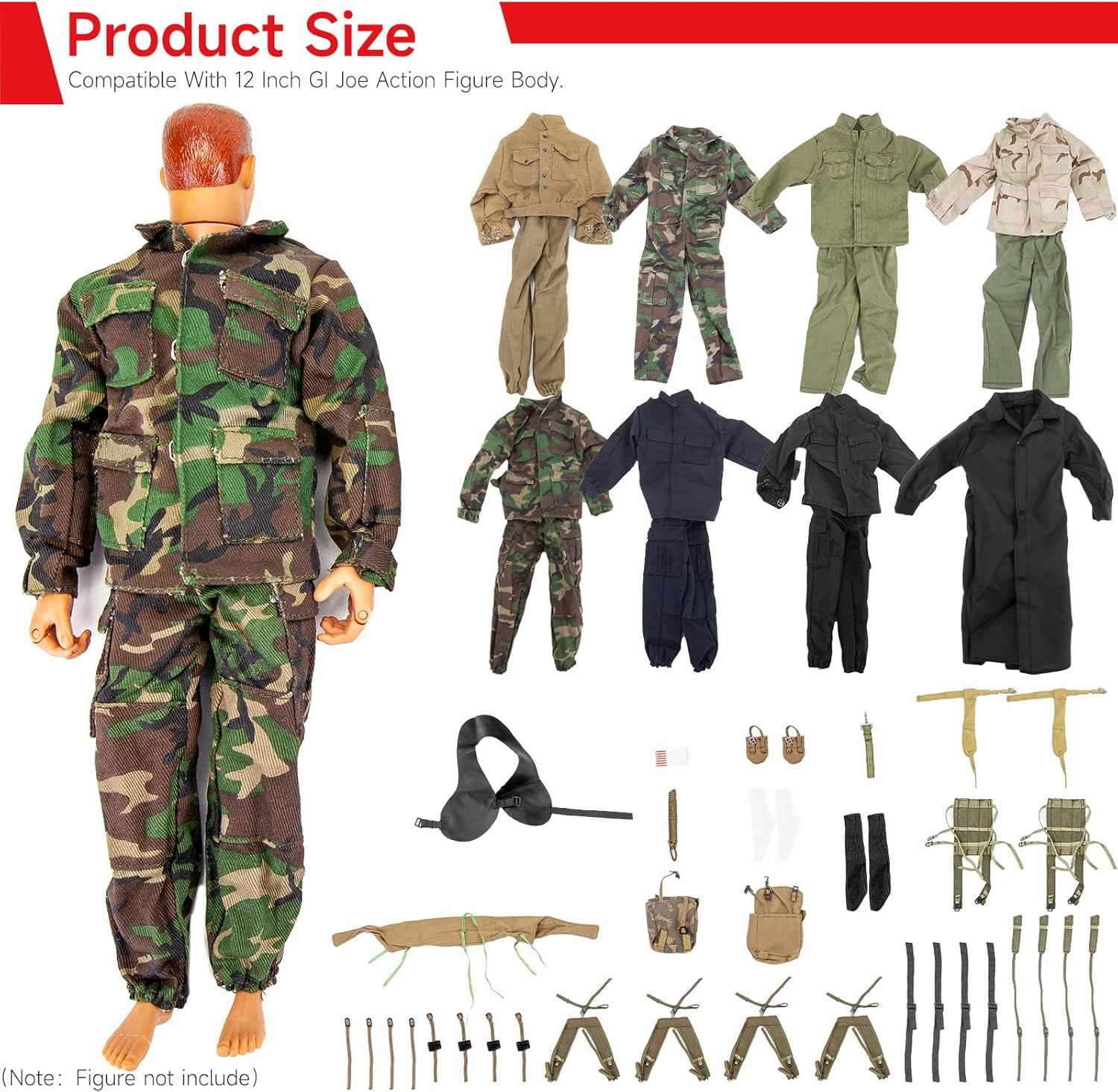 SIXPOINTS 8 Set 1/6 Scale Camo Military Uniforms Suit & Lots Harness Bag Accessories Fit for 12" GI Joe Ultimate Soldier Male Military Action Figure Body