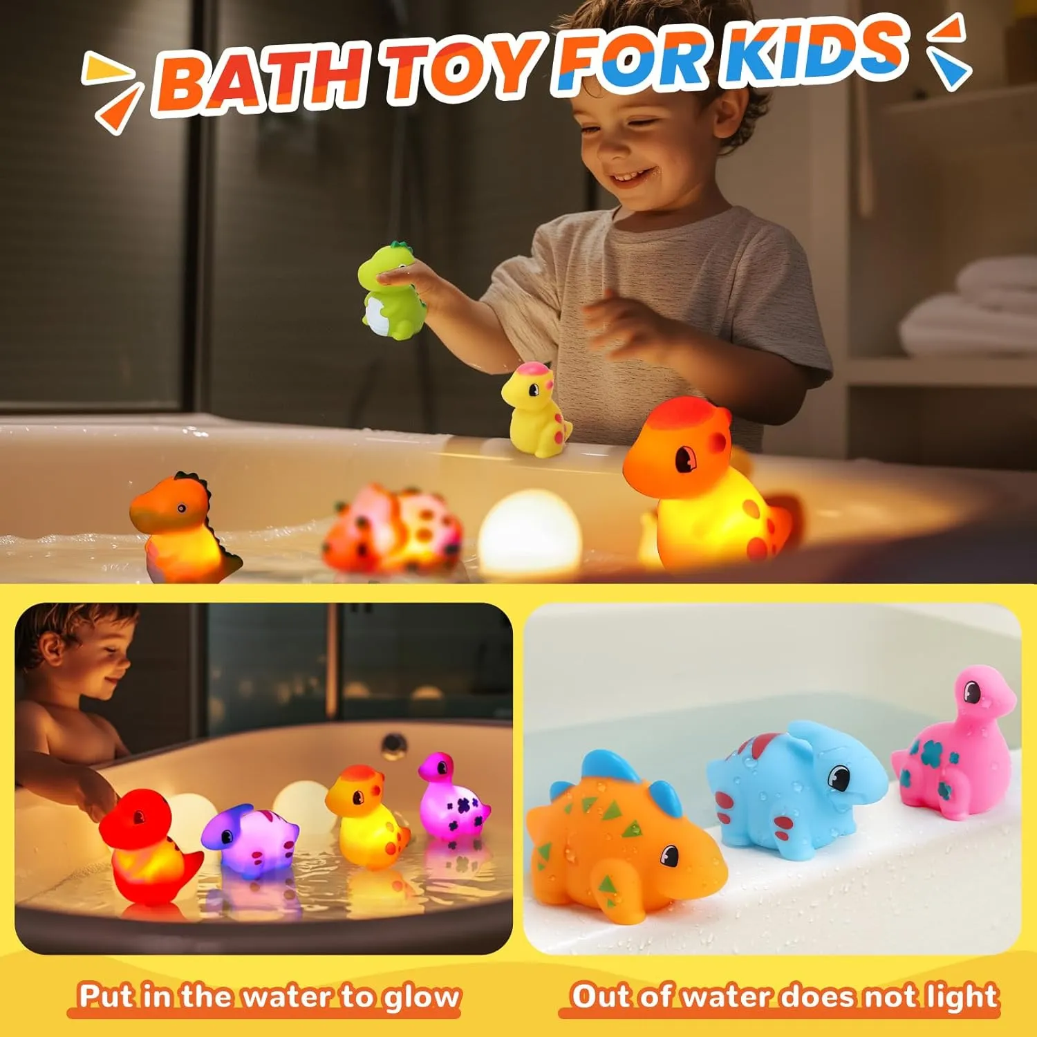 Skirfy 8Pcs Prefilled Easter Eggs with Floating Dinosaur Light-up Bath Toys, Luminous Bathtub Toys for Kids Easter Eggs Hunt, Toddler Party Favor, Basket Stuffers Filler, Classroom Prize Supplies