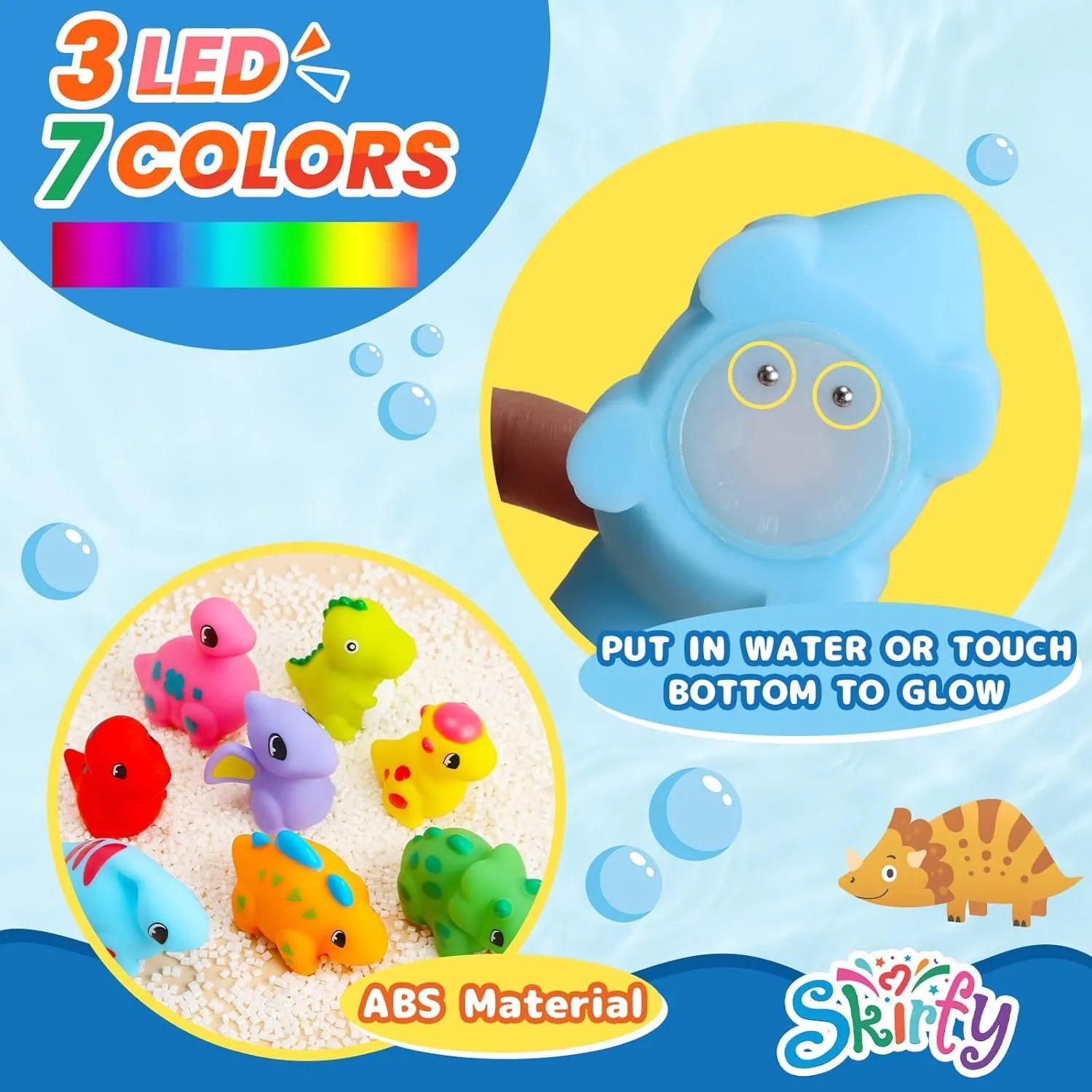 Skirfy 8Pcs Prefilled Easter Eggs with Floating Dinosaur Light-up Bath Toys, Luminous Bathtub Toys for Kids Easter Eggs Hunt, Toddler Party Favor, Basket Stuffers Filler, Classroom Prize Supplies
