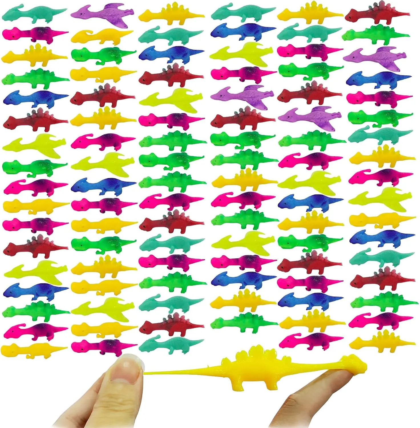 Slingshot Dinosaur Finger Toys Sticky Party Favors Rubber Stretchable Dinosaur Finger Slingshot Flying Dinosaur Toys for Flying Games and Party Favors(100)
