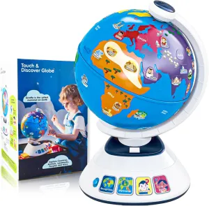 SMILESSKIDDO World Globe for Kids - Interactive Touch Globe With Dynamic Lighting And Sounds, Educational Learning Toy for Children with Geography Games and Activities, Preschool Toys for Toddler