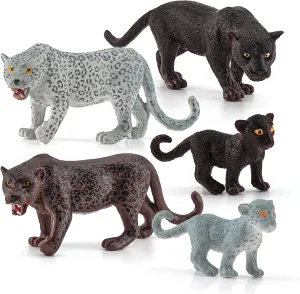 Snow Leopard Figure Black Panther Figurine 5PCS Realistic Cheetah Toys Baby Leopard Figurine Collectible for Boys and Girls Cake Toppers Christmas Birthday Gift for Kids Toddlers