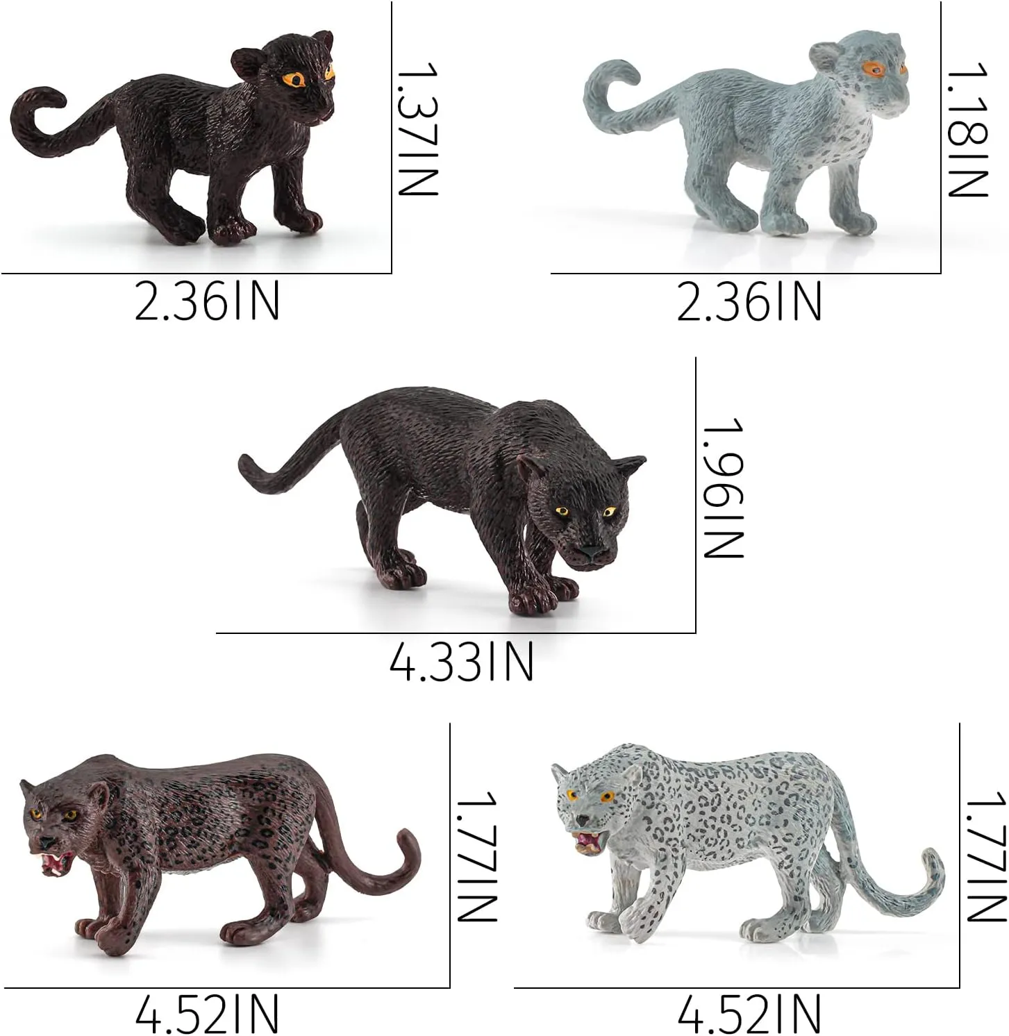Snow Leopard Figure Black Panther Figurine 5PCS Realistic Cheetah Toys Baby Leopard Figurine Collectible for Boys and Girls Cake Toppers Christmas Birthday Gift for Kids Toddlers
