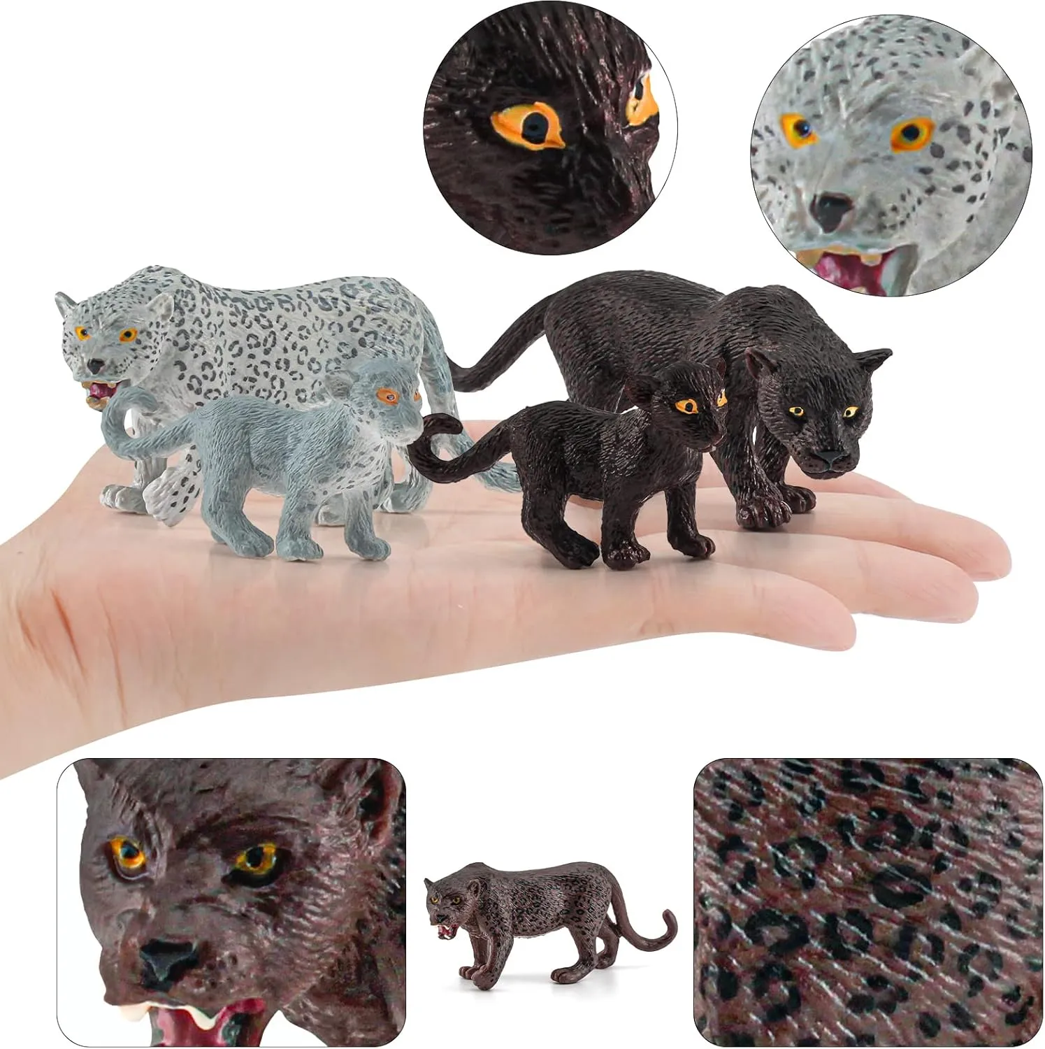 Snow Leopard Figure Black Panther Figurine 5PCS Realistic Cheetah Toys Baby Leopard Figurine Collectible for Boys and Girls Cake Toppers Christmas Birthday Gift for Kids Toddlers