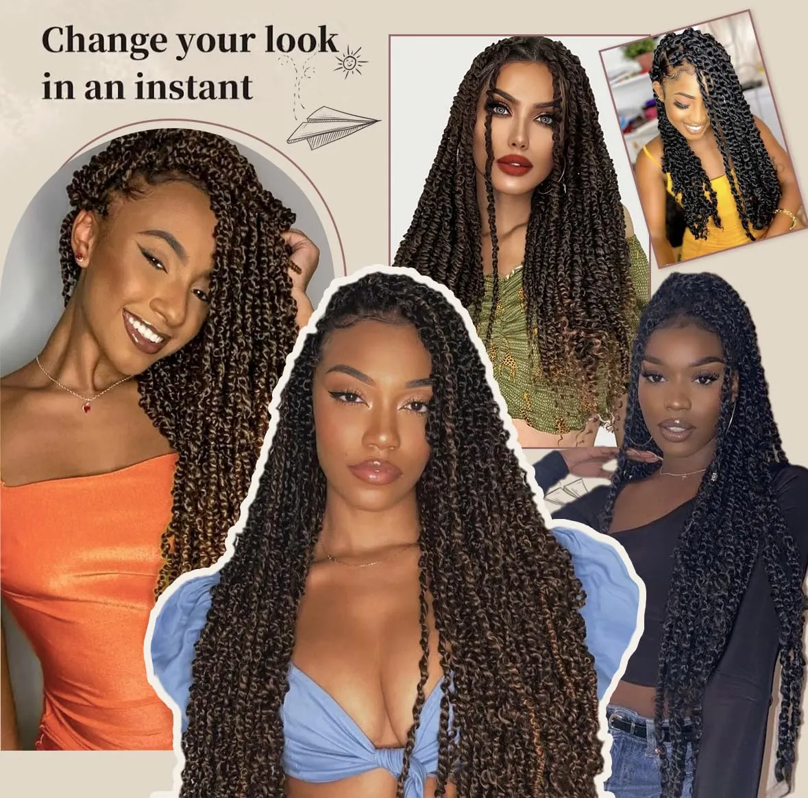 Sobeauyt Pre-Looped Passion Twist Hair 18inch Water Wave Crochet Hair For Black Women 8 Packs Spring Twist Crochet Braiding Hair Extensions (MT2/808/613# 0mbre Pink Hair)