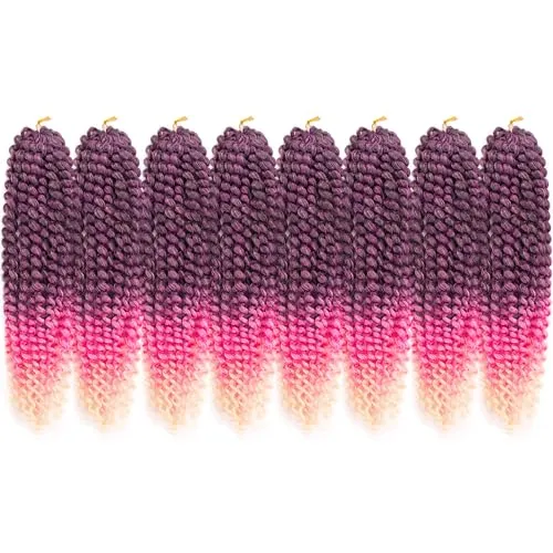 Sobeauyt Pre-Looped Passion Twist Hair 18inch Water Wave Crochet Hair For Black Women 8 Packs Spring Twist Crochet Braiding Hair Extensions (MT2/808/613# 0mbre Pink Hair)